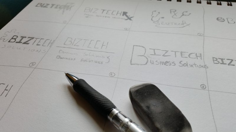 Pencil exploration — wordmark directions worked out on paper before anything went into Illustrator