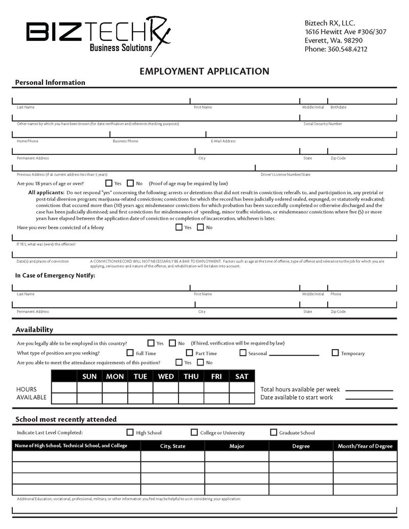 Employment application form — John Eldridge