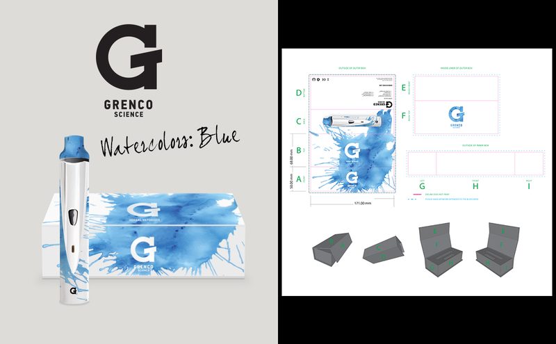 Grenco G Pen Pro — full presentation board with multiple product views, brand elements, and lifestyle context