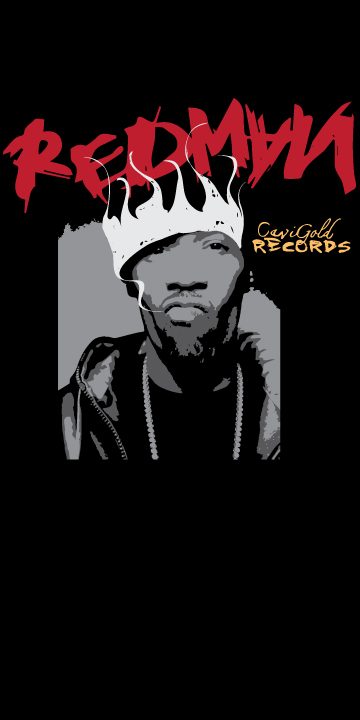 Second pass — the portrait dropped to greyscale with a white crown and the tag switched to red, which separated the artist's name from the illustration for the first time