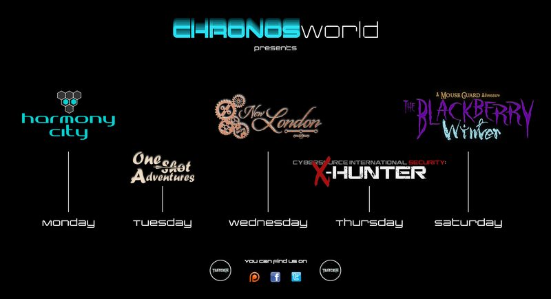 Weekly broadcast schedule — grid showing all ten shows by day and time