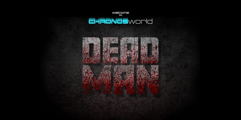 Dead Man — horror splash with dark, grim imagery and distressed typography