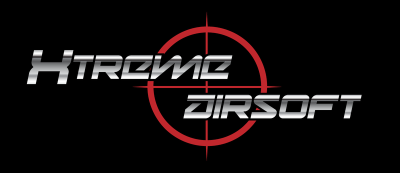 Xtreme Airsoft — aggressive angular wordmark with dynamic slash, airsoft gun company for professional players