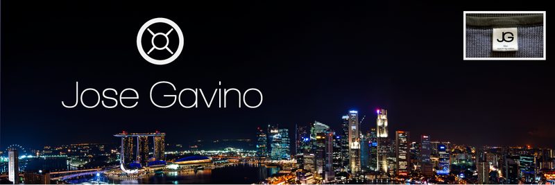 JG — monogram set against a Singapore skyline, label and tag brand identity