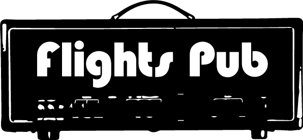 Primary mark — the pub name set in a rounded geometric sans, knocked out of the grille of a black amplifier head complete with carry handle, corner brackets, and a row of control knobs along the bottom