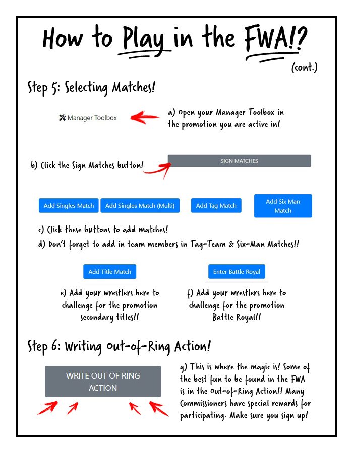 Page 4 — Steps 5 and 6, signing matches and writing out-of-ring action
