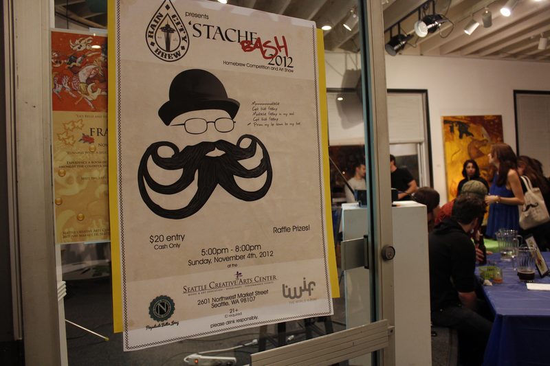 The 'Stache Bash poster on the door at the Seattle Creative Arts Center, November 2012