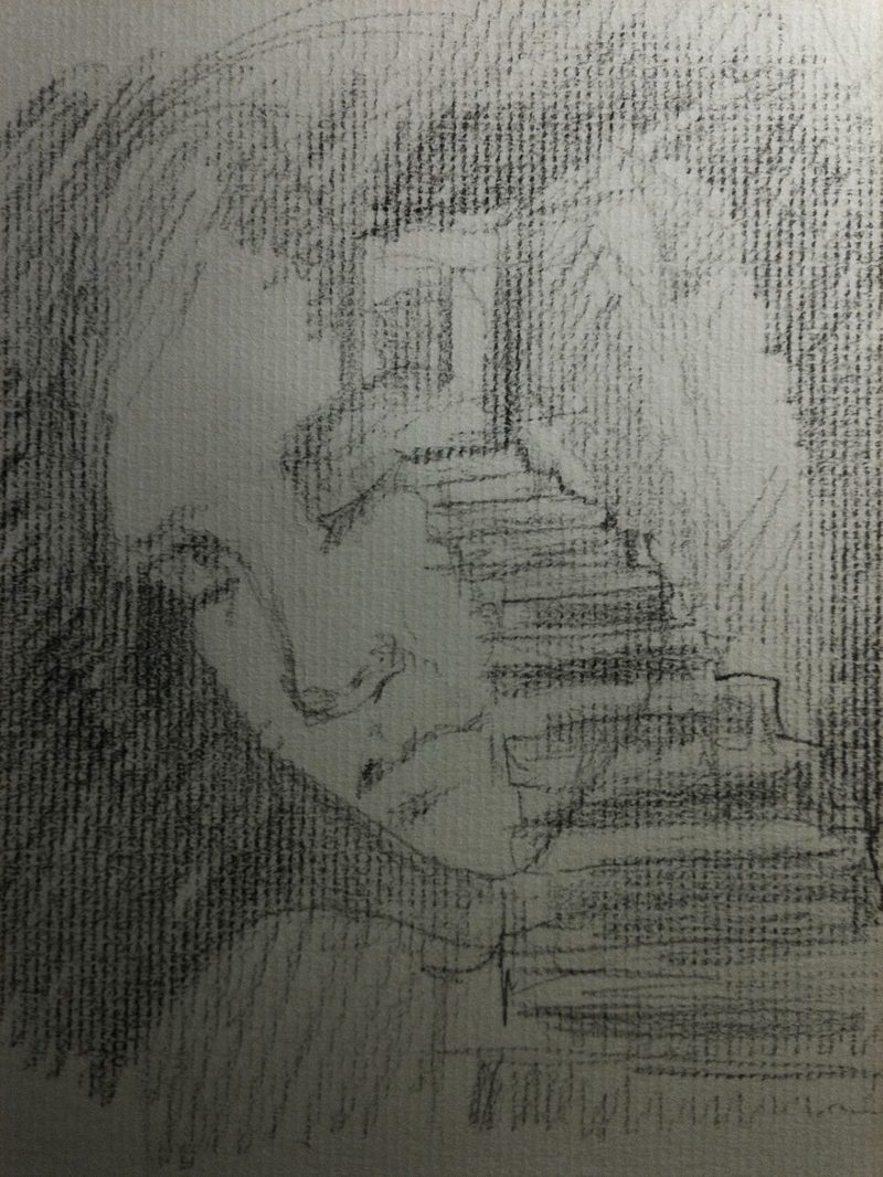 Griffiths study — the loosest of the set, the arch and treads still being found rather than drawn, most of the sheet given to working out where the dark mass sits