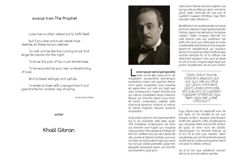 Feature spread — a poetry excerpt set ragged-right and airy on the verso, answered by an archival portrait over three tight columns on the recto